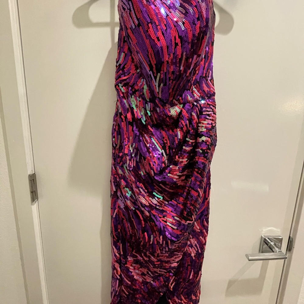Sequin Strapless Dress - Purple and Pink
